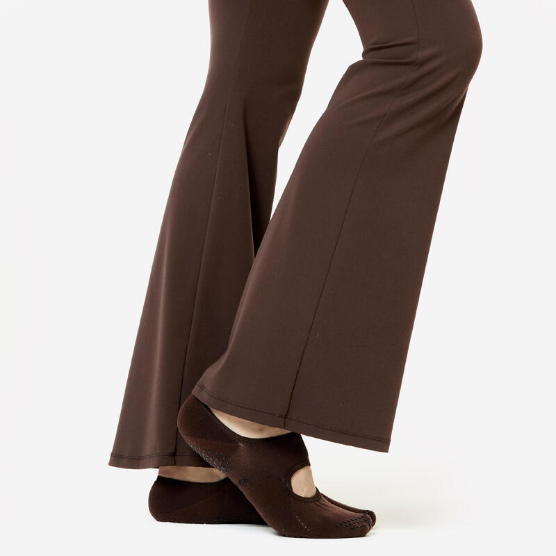 Pantalon de fitness évasé taille haute femme, marron