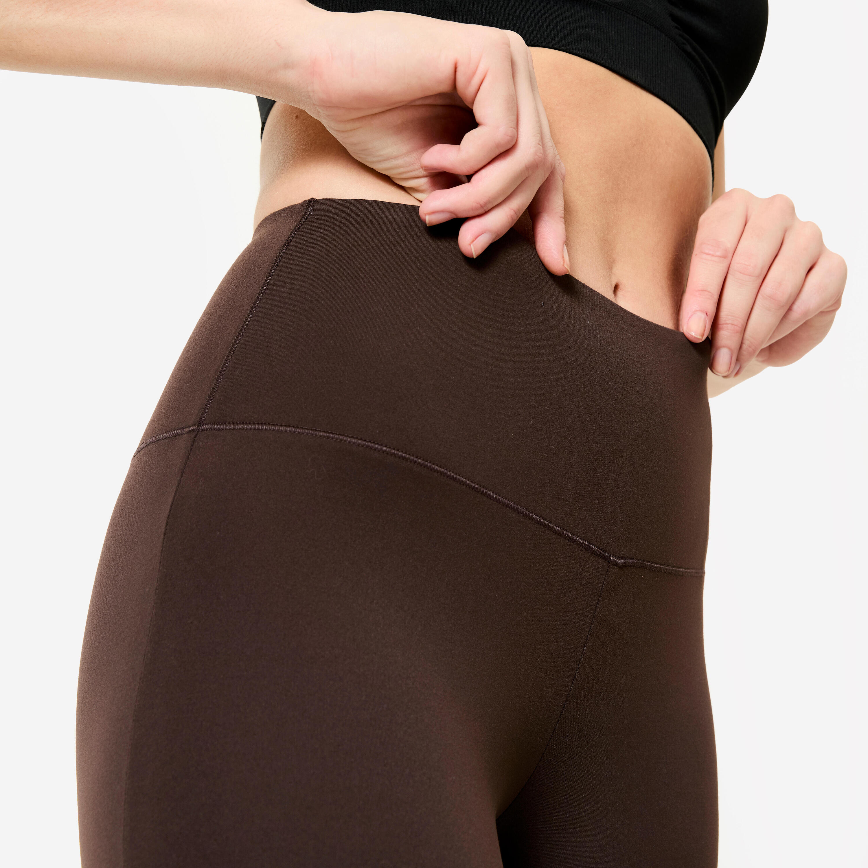 Pantalon de fitness évasé taille haute femme, marron 6/7