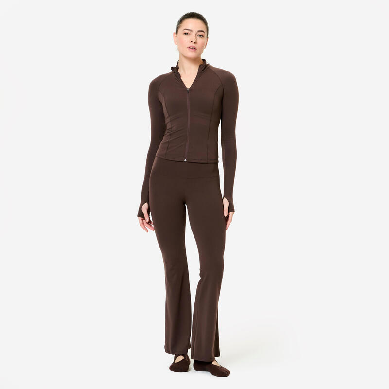 Pantalon de fitness évasé taille haute femme, marron
