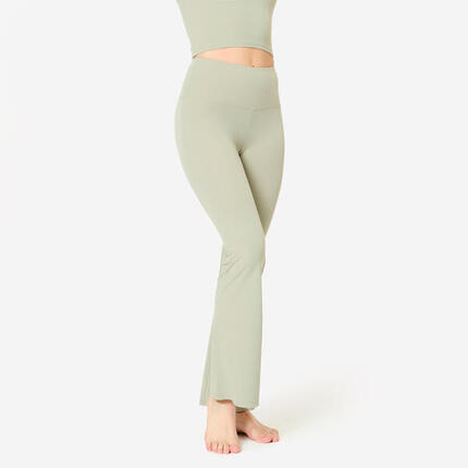 Pantalon de fitness évasé taille haute femme, vert