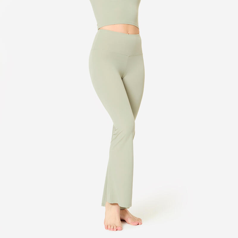 Pantalon de fitness évasé taille haute femme, vert