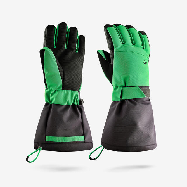 Guantes de esquí cálidos niños 6-14 años, SKI500 LONG gris y verde