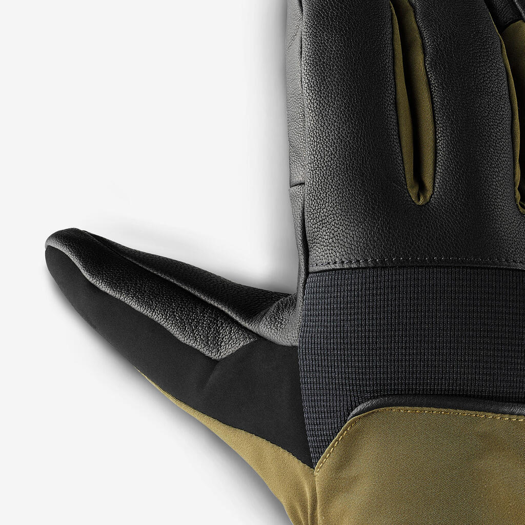 Adult soft skiing gloves, 500 Sport - Black and Khaki