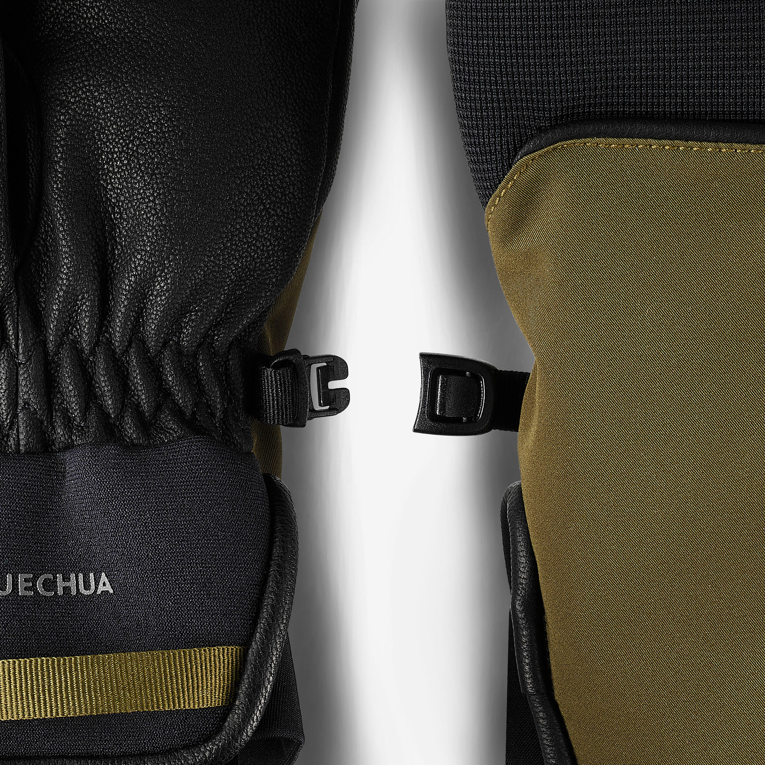 Adult soft skiing gloves, 500 Sport - Black and Khaki