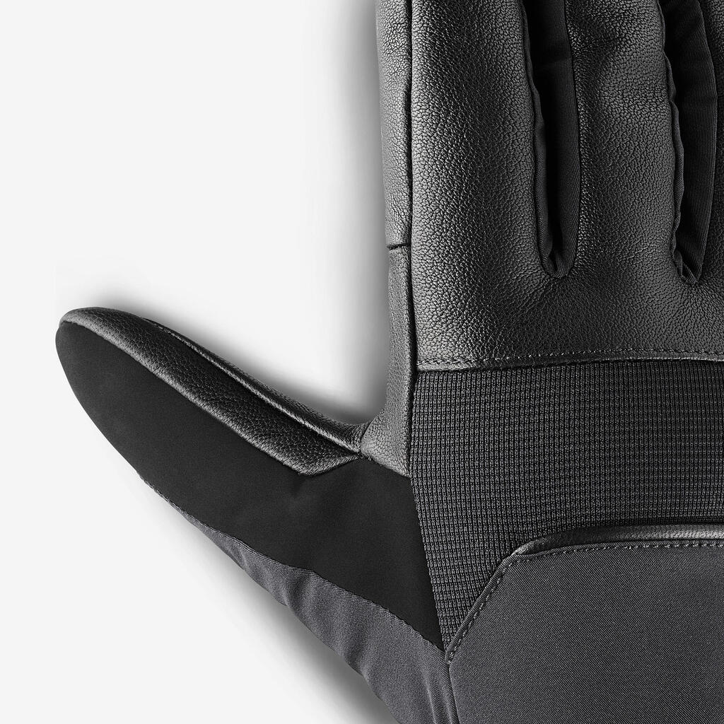 Adult soft skiing gloves, 500 Sport - Black and Khaki