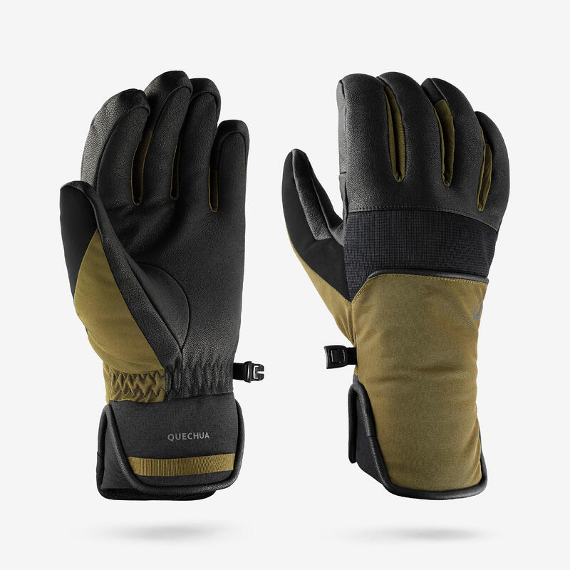 Gants de ski souples adulte, 500 Sport noir et kaki
