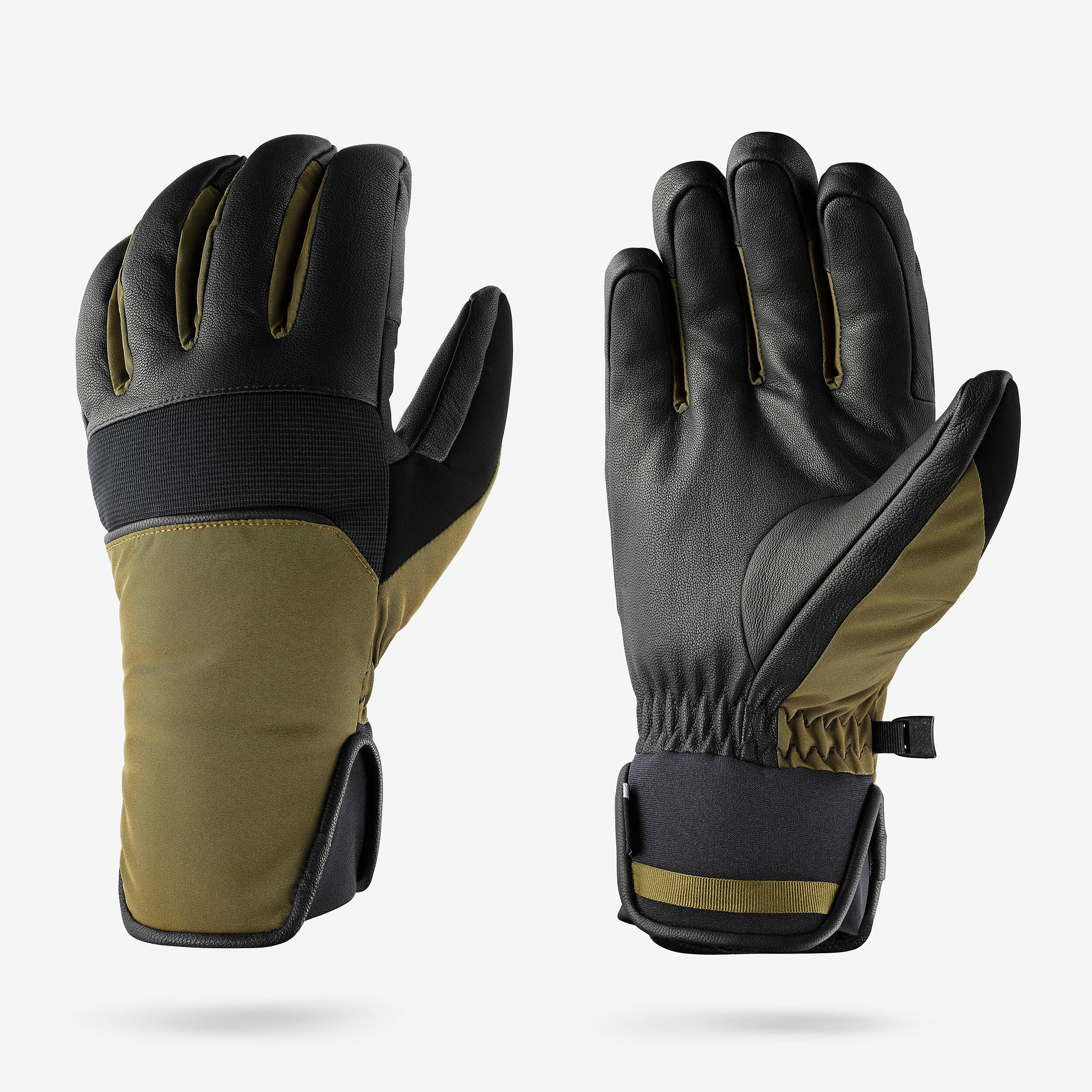 Adult soft skiing gloves, 500 Sport - Black and Khaki