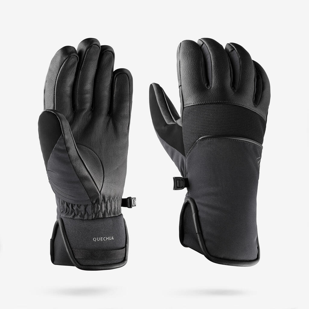 Adult soft skiing gloves, 500 Sport - Black and Khaki