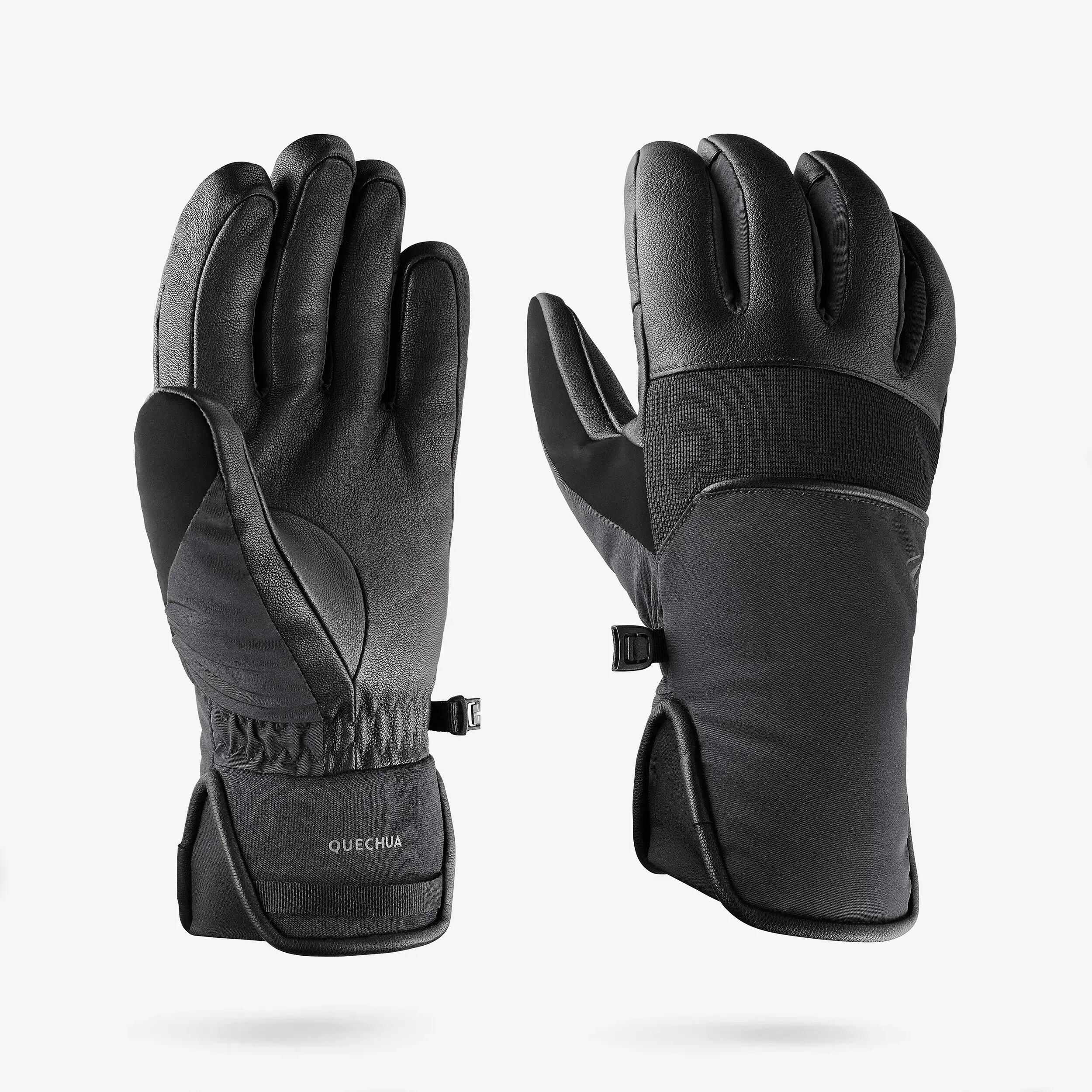 Adult Unisex Skiing/Trekking Waterproof & Warm Leather Winter Gloves - Black -  3