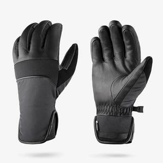 Adult Unisex Skiing/Trekking Waterproof & Warm Leather Winter Gloves - Black