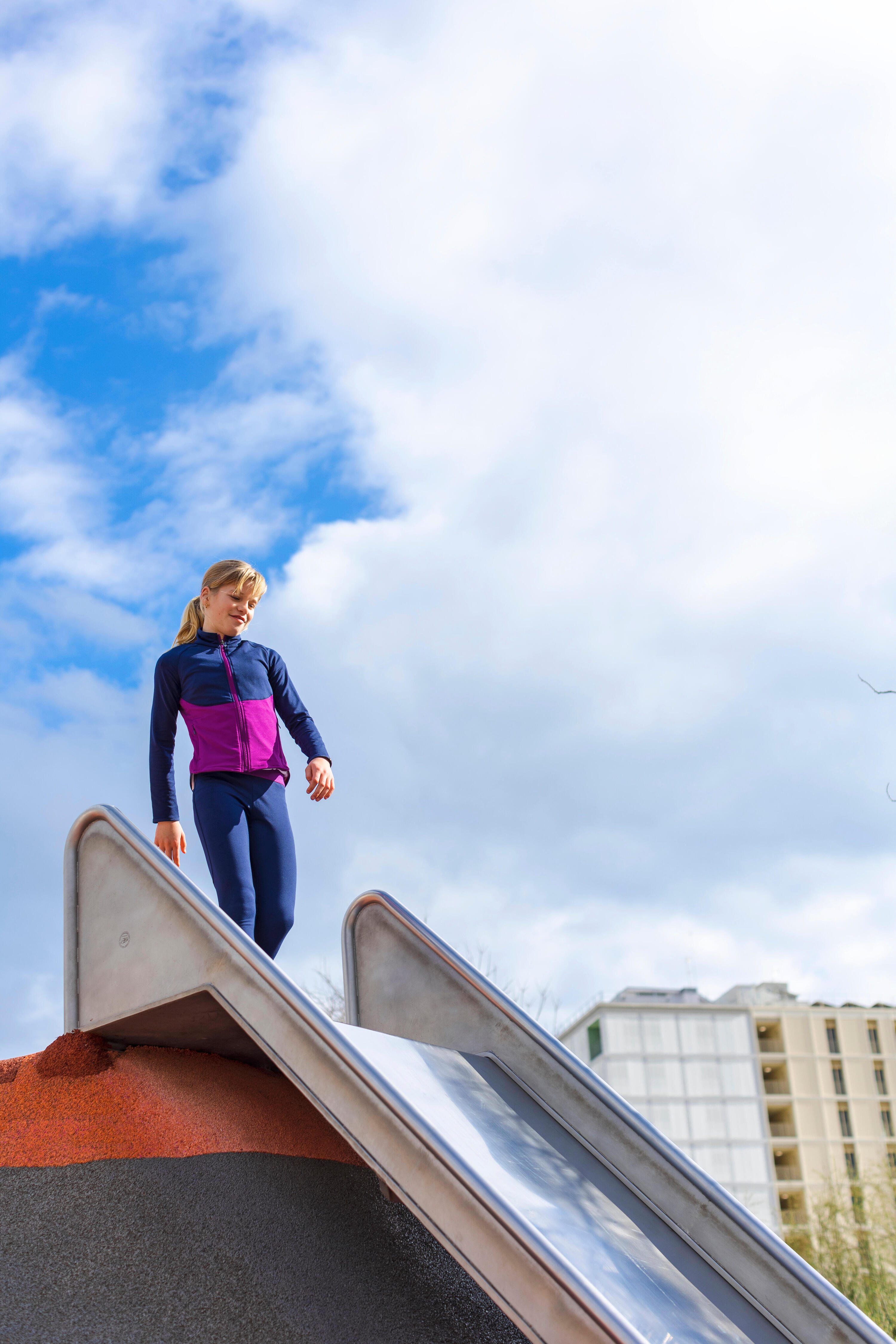 Tuta bambina ginnastica poliestere azzurro-lilla 12/14
