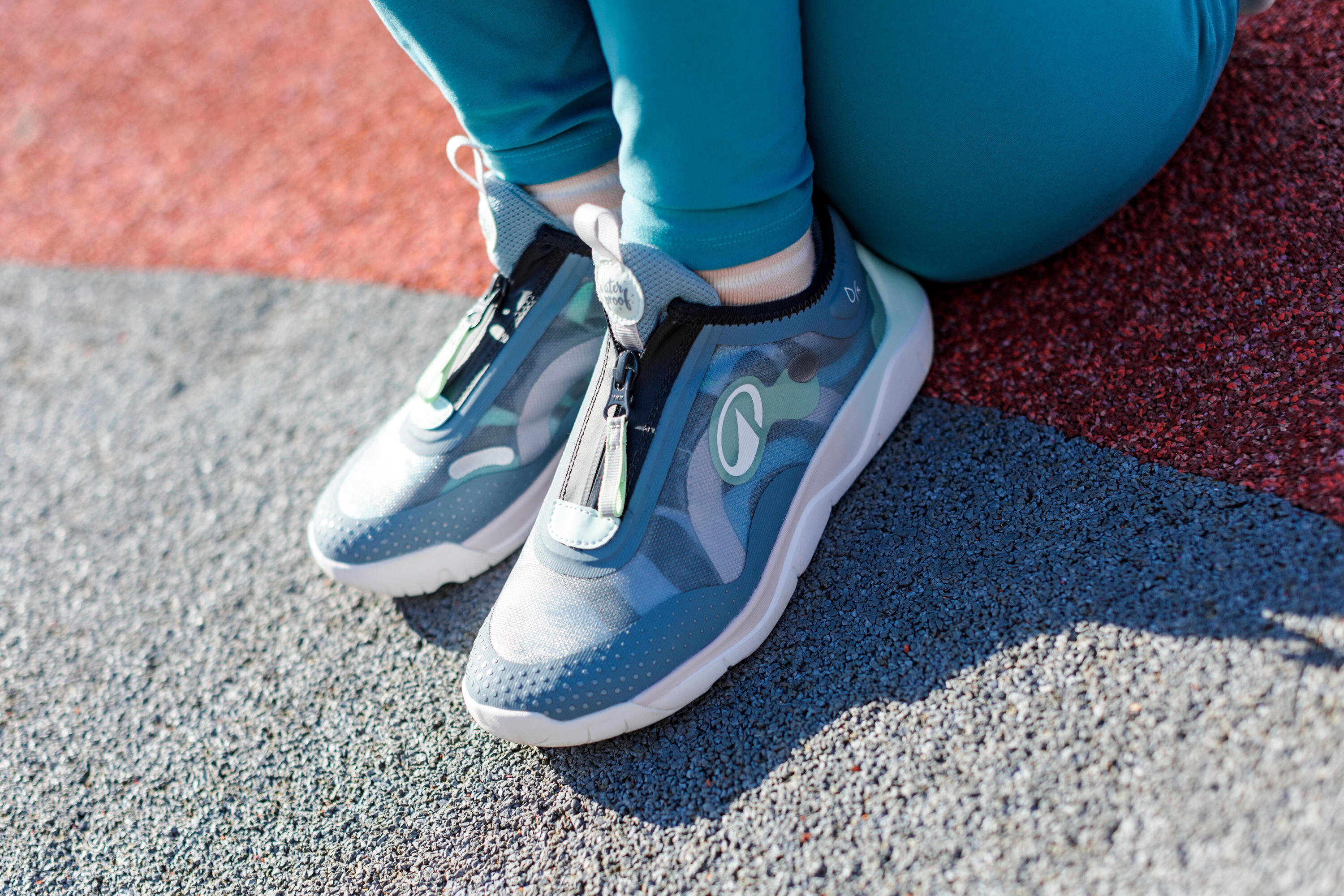 Chaussures multisport imperméable enfant mixte, Playful vert, gris, et bleu 6/8