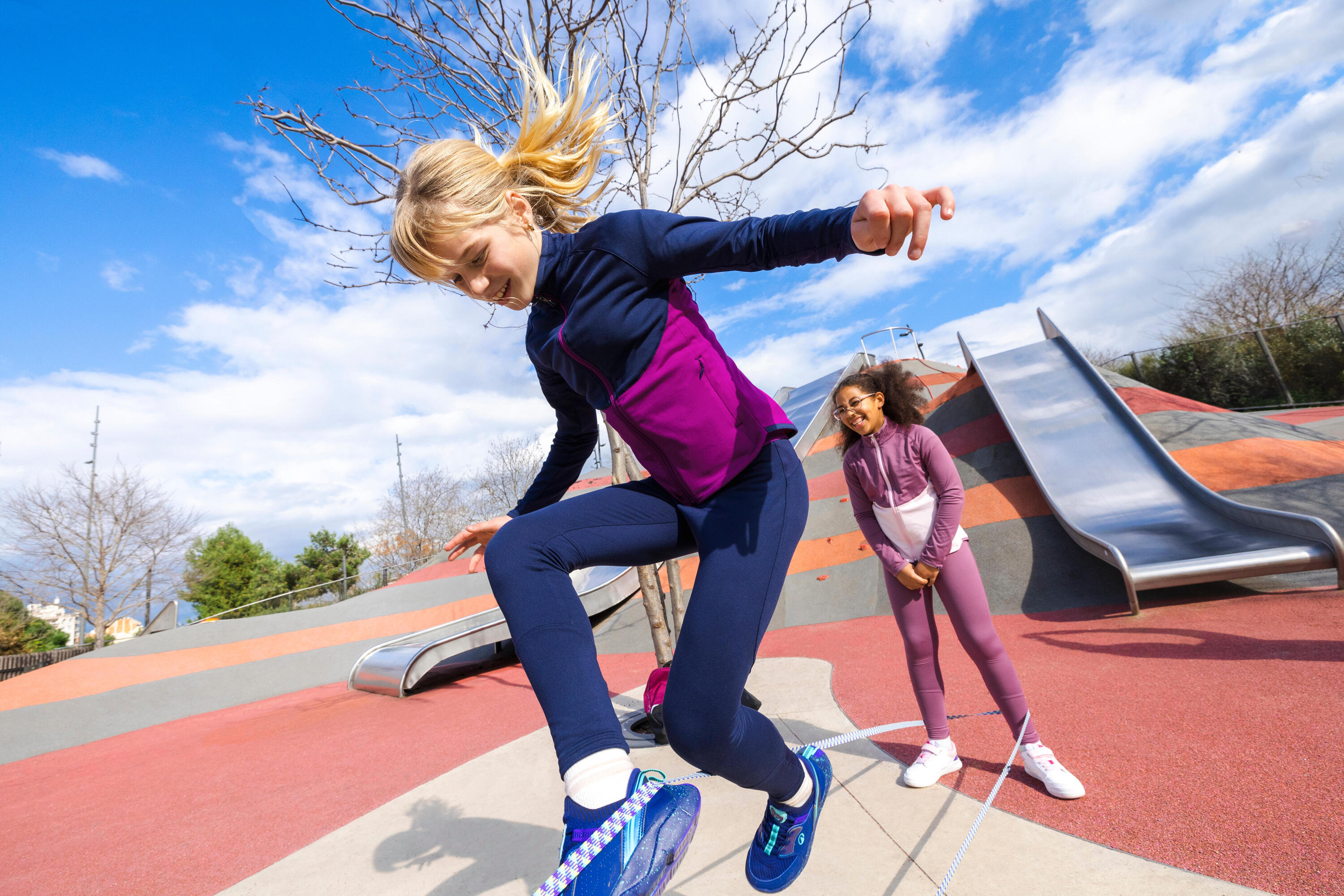 Tuta bambina ginnastica poliestere azzurro-lilla 10/14