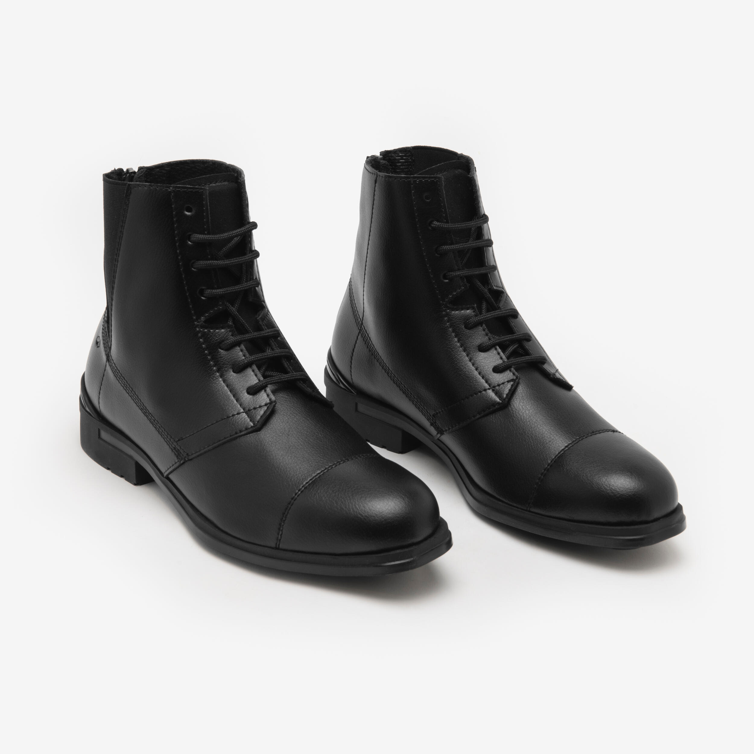 Bottes d’équitation en cuir synthétique avec lacets femme, 500 2/6