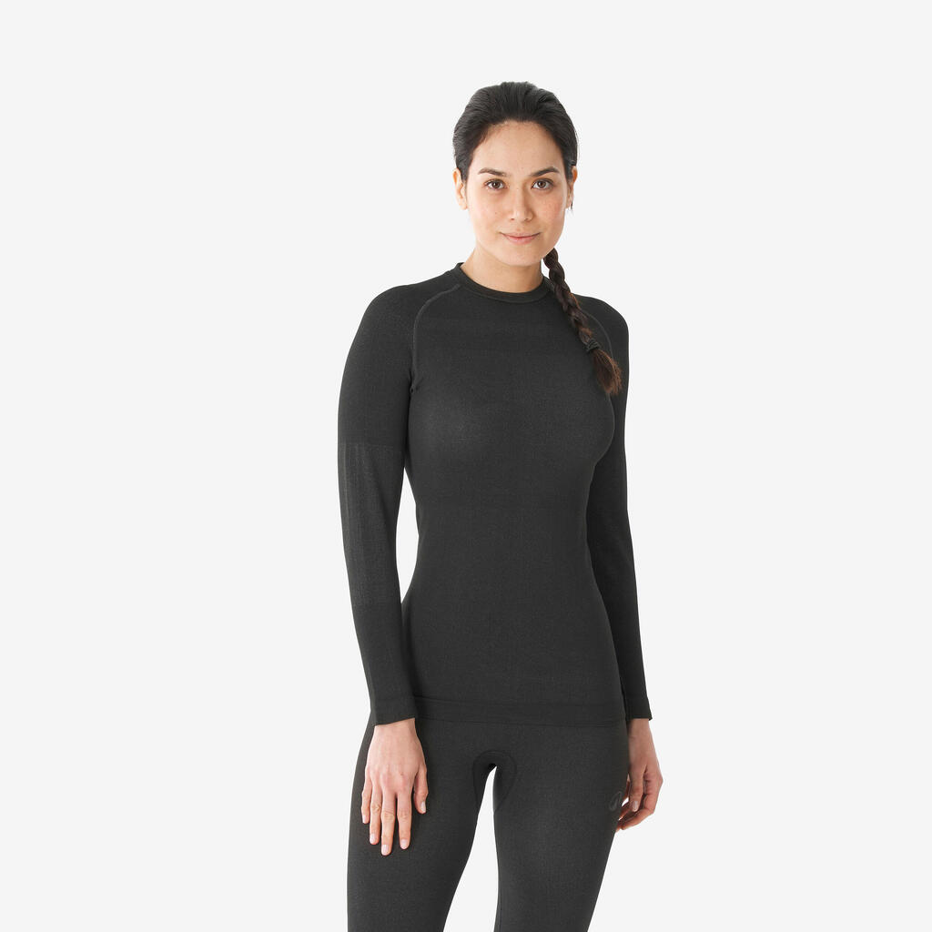 Women’s warm and breathable seamless thermal ski base layer 500 - Black