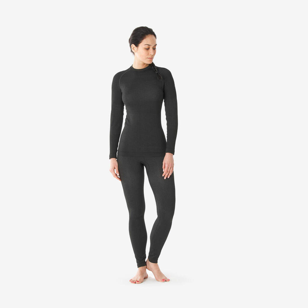 Women’s warm and breathable seamless thermal ski base layer 500 - Black