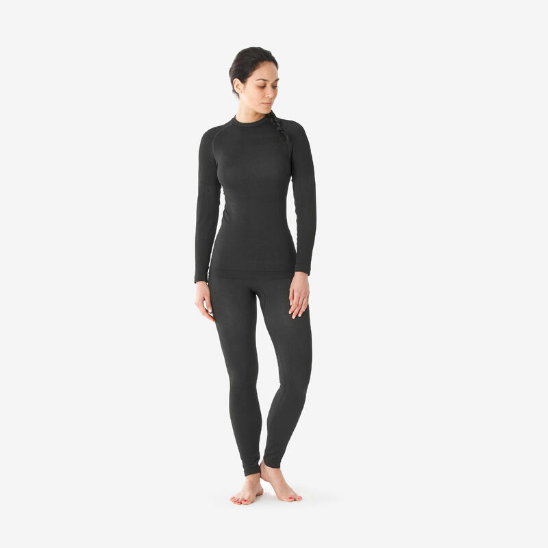 Bluză termică călduroasă și respirantă schi BL 500 Seamless Negru Damă