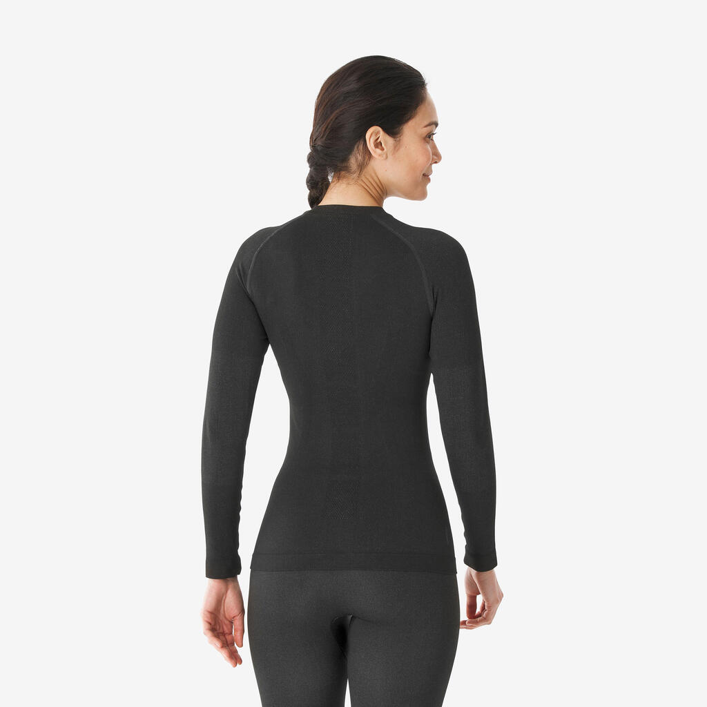 Women’s warm and breathable seamless thermal ski base layer 500 - Black