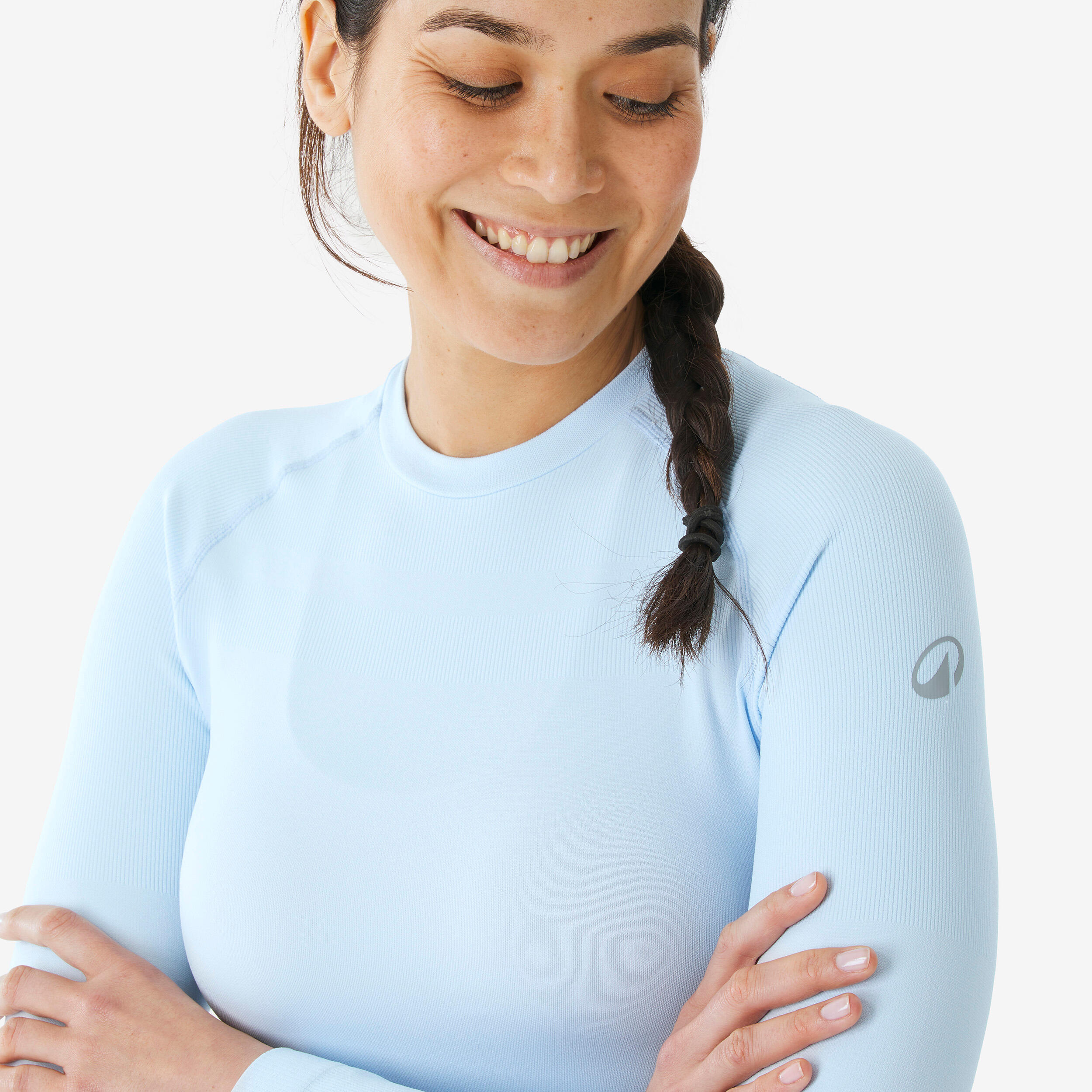 Sous-vêtement thermique de ski chaud et respirant femme, 500 seamless bleu clair 11/12