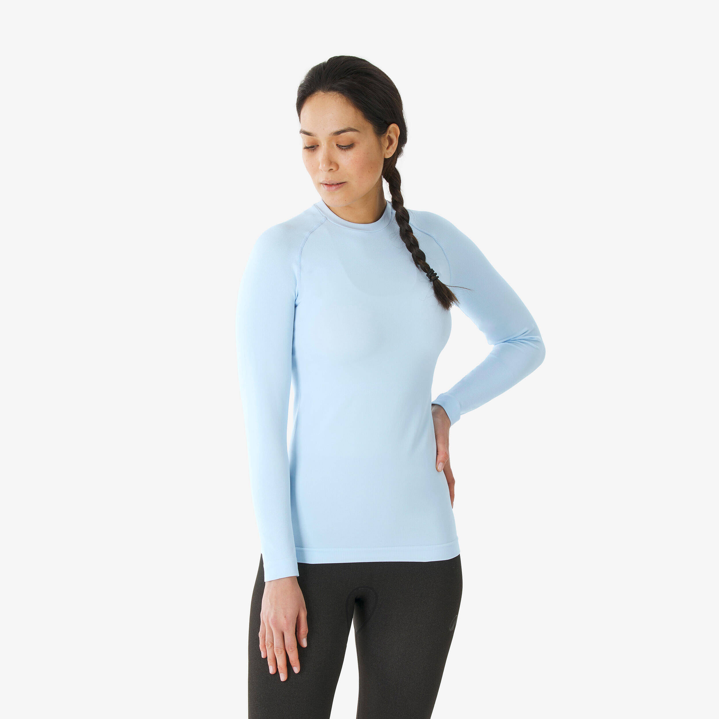Women's Warm, Breathable Seamless Thermal Ski Base Layer 500 - Light Blue -  2