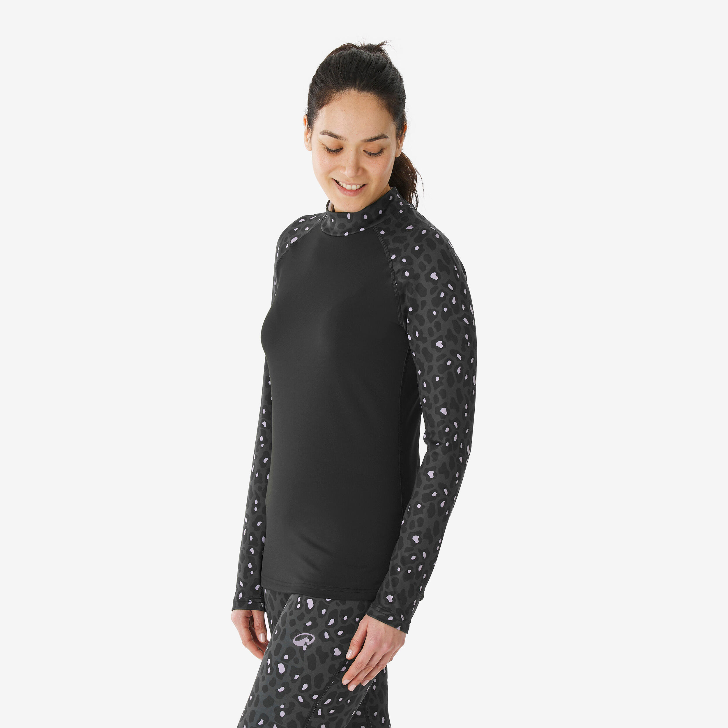 Women’s Warm and Breathable Thermal Base Layer with Leopard Print, BL 500 Top - WEDZE
