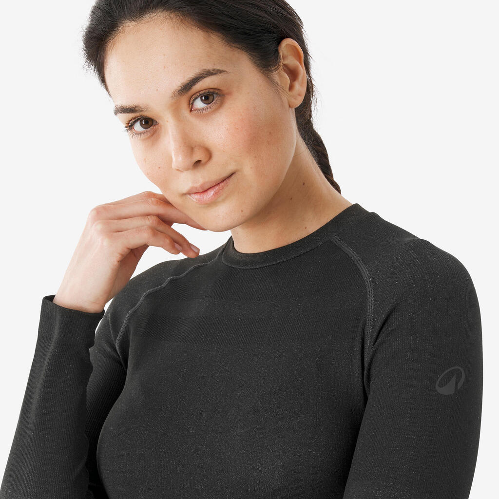 Women’s warm and breathable seamless thermal ski base layer 500 - Black