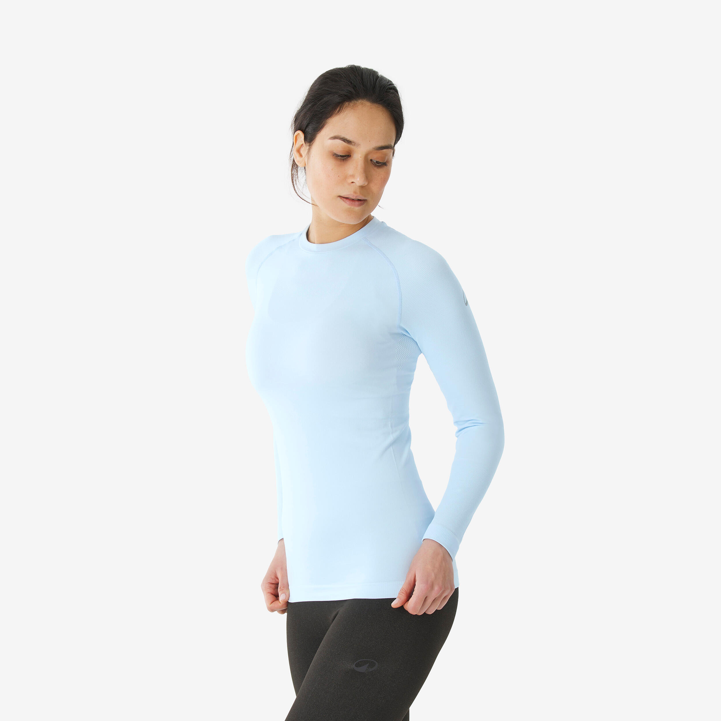 Women's Warm, Breathable Seamless Thermal Ski Base Layer 500 - Light Blue