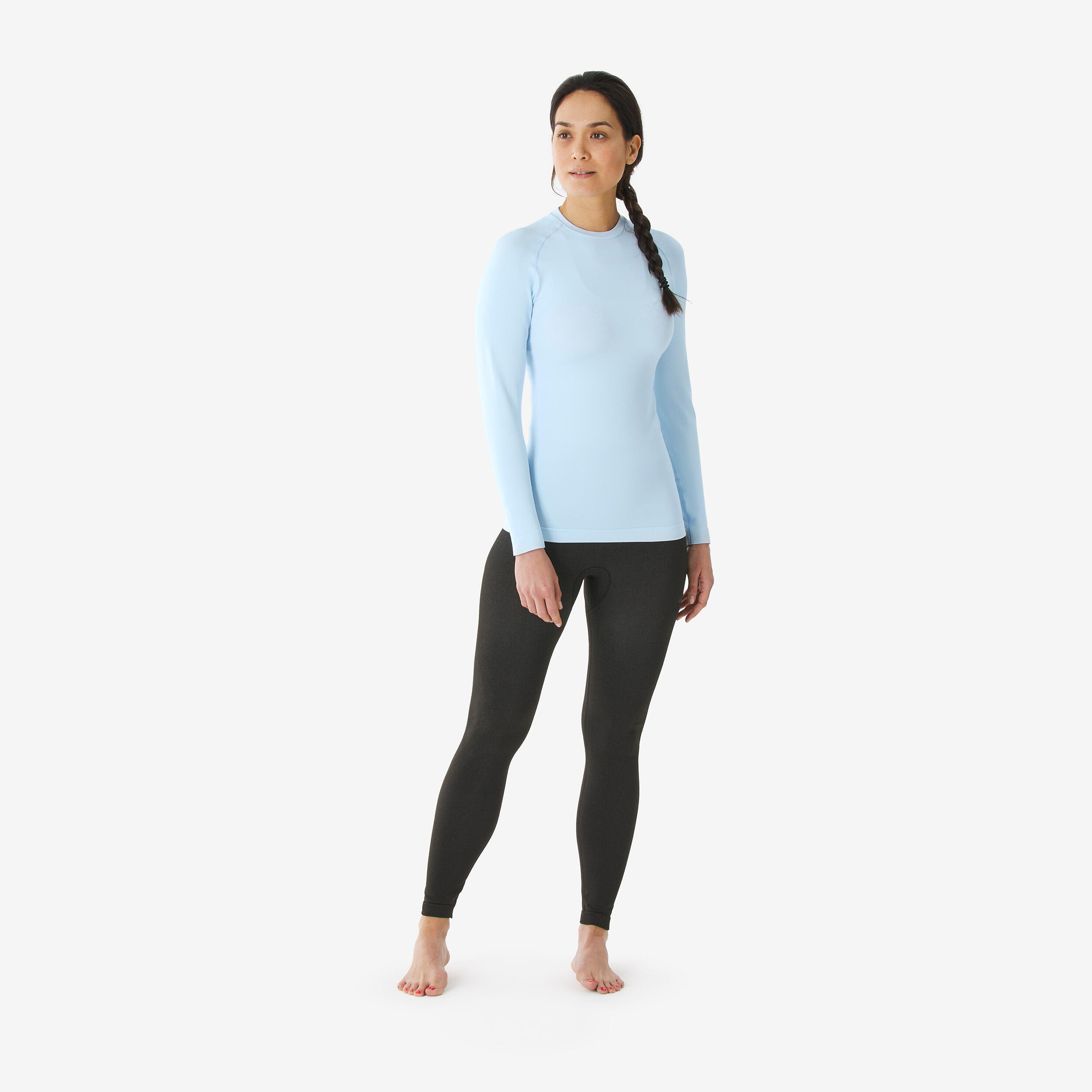 Sous-vêtement thermique de ski chaud et respirant femme, 500 seamless bleu clair 7/12