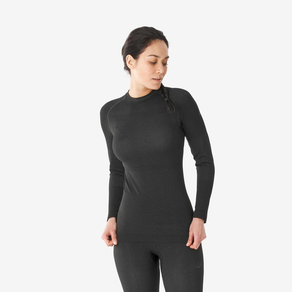 Women’s warm and breathable seamless thermal ski base layer 500 - Black