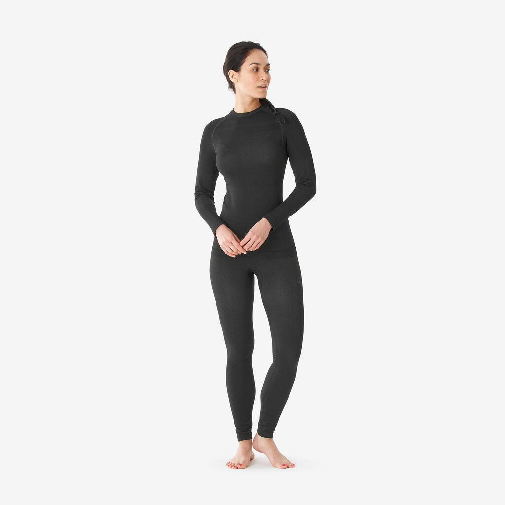 Women’s warm and breathable seamless thermal ski base layer 500 - Black