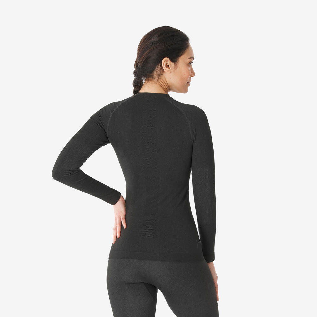 Women’s warm and breathable seamless thermal ski base layer 500 - Black