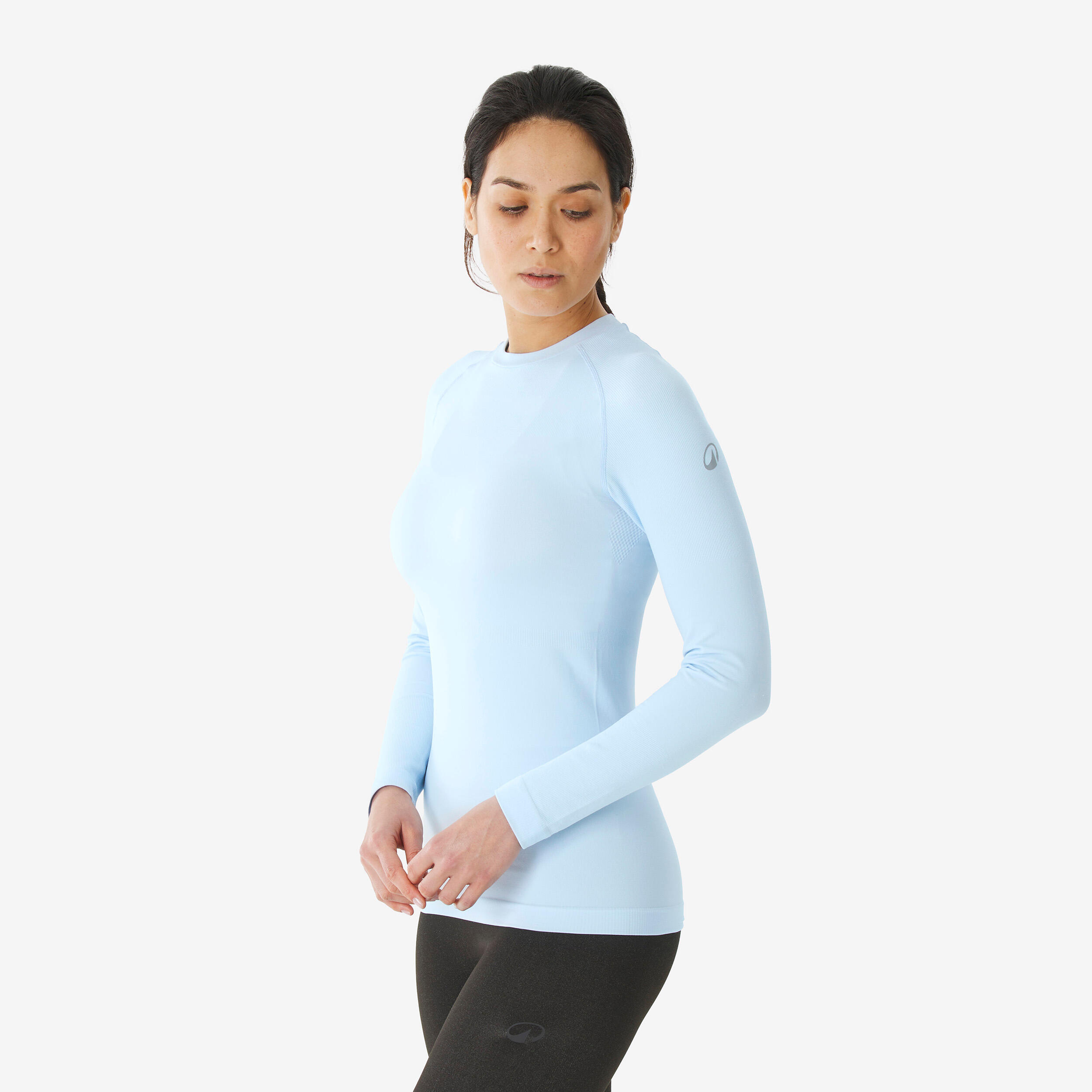 Women's Warm, Breathable Seamless Thermal Ski Base Layer 500 - Light Blue