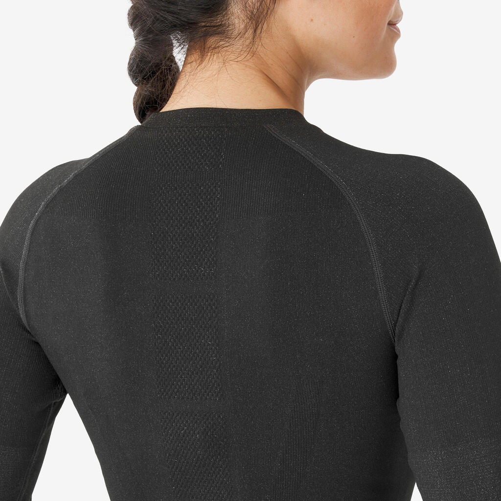 Women’s warm and breathable seamless thermal ski base layer 500 - Black