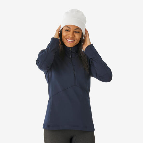 Maglia termica sci donna 500 1/2 ZIP bianca
