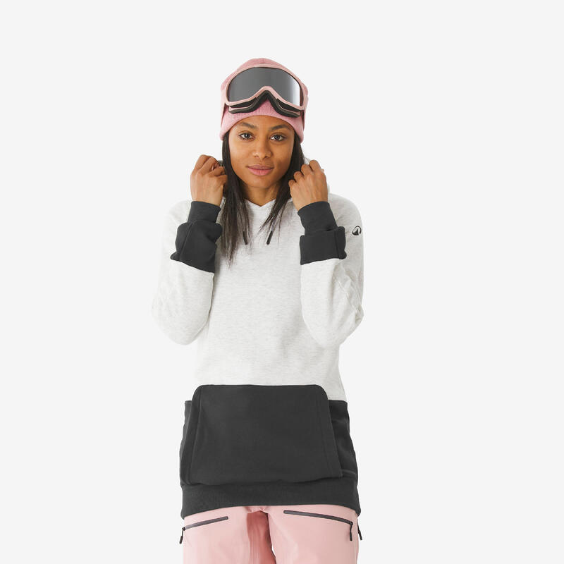 Hanorac cu glugă călduros și confortabil snowboard fermoar scurt Bej Negru Damă