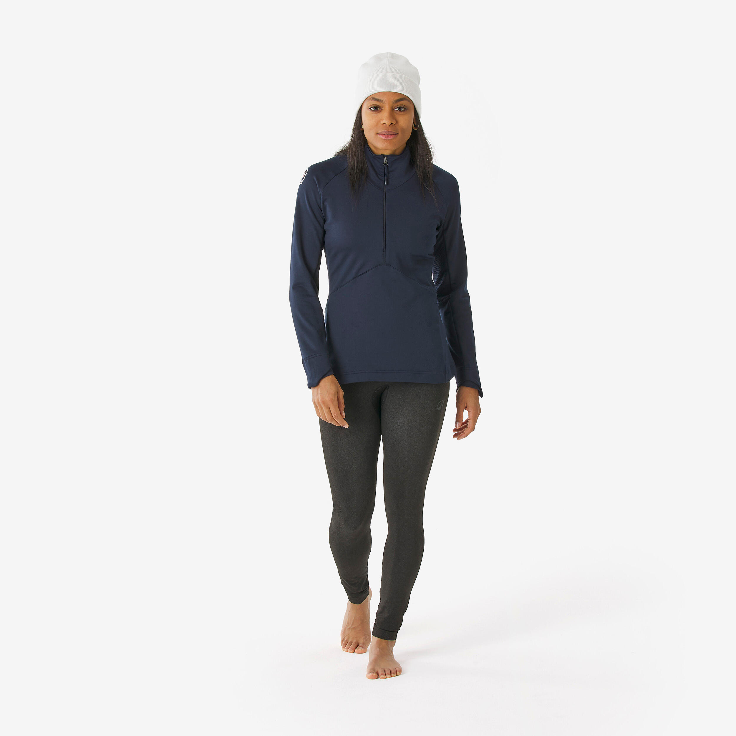 Sous-vêtement de ski thermique femme, BL 500 demi zip bleu marine FFS 2/10