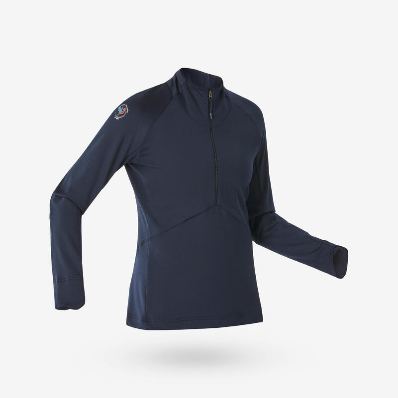 Bluză termică de schi, BL 500 fermoar scurt, bleumarin, damă