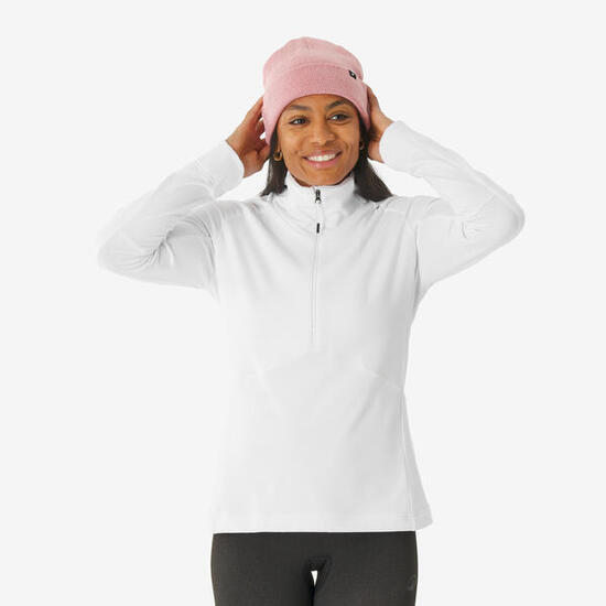 Maglia termica sci donna 500 1/2 ZIP bianca