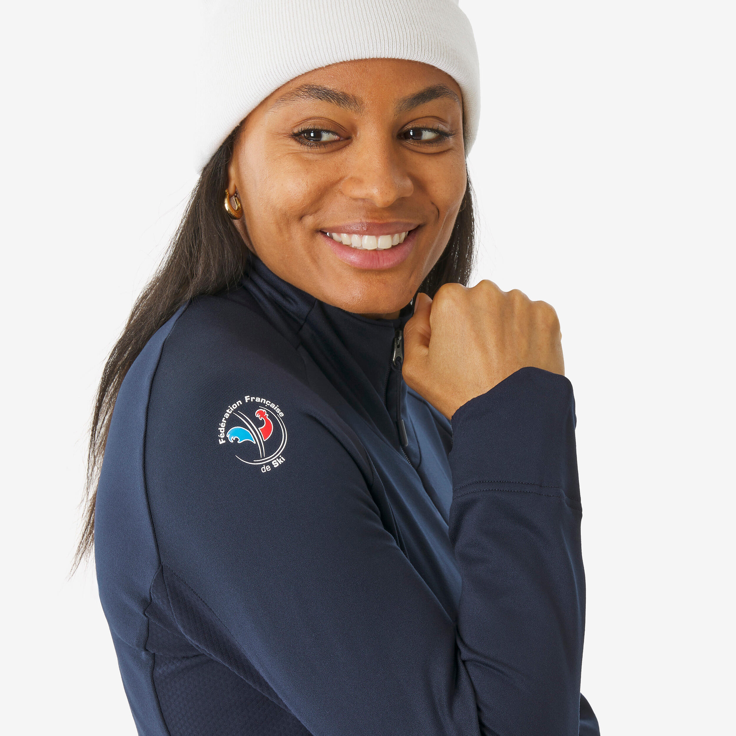 Sous-vêtement de ski thermique femme, BL 500 demi zip bleu marine FFS 5/10