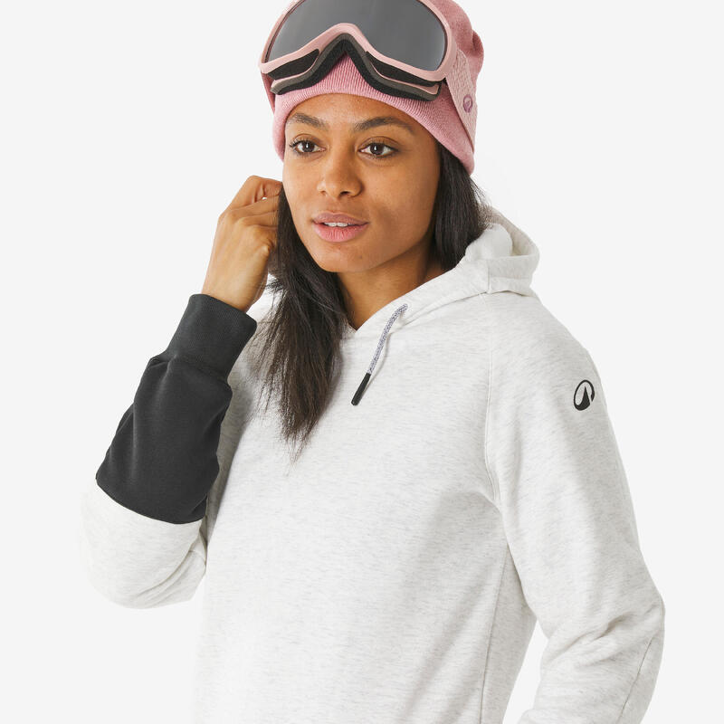 Hanorac cu glugă călduros și confortabil snowboard fermoar scurt Bej Negru Damă