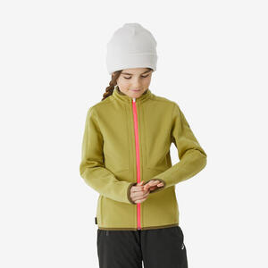 Chaqueta térmica de esquí cálida niños, MID 500 cremallera caqui y rosa