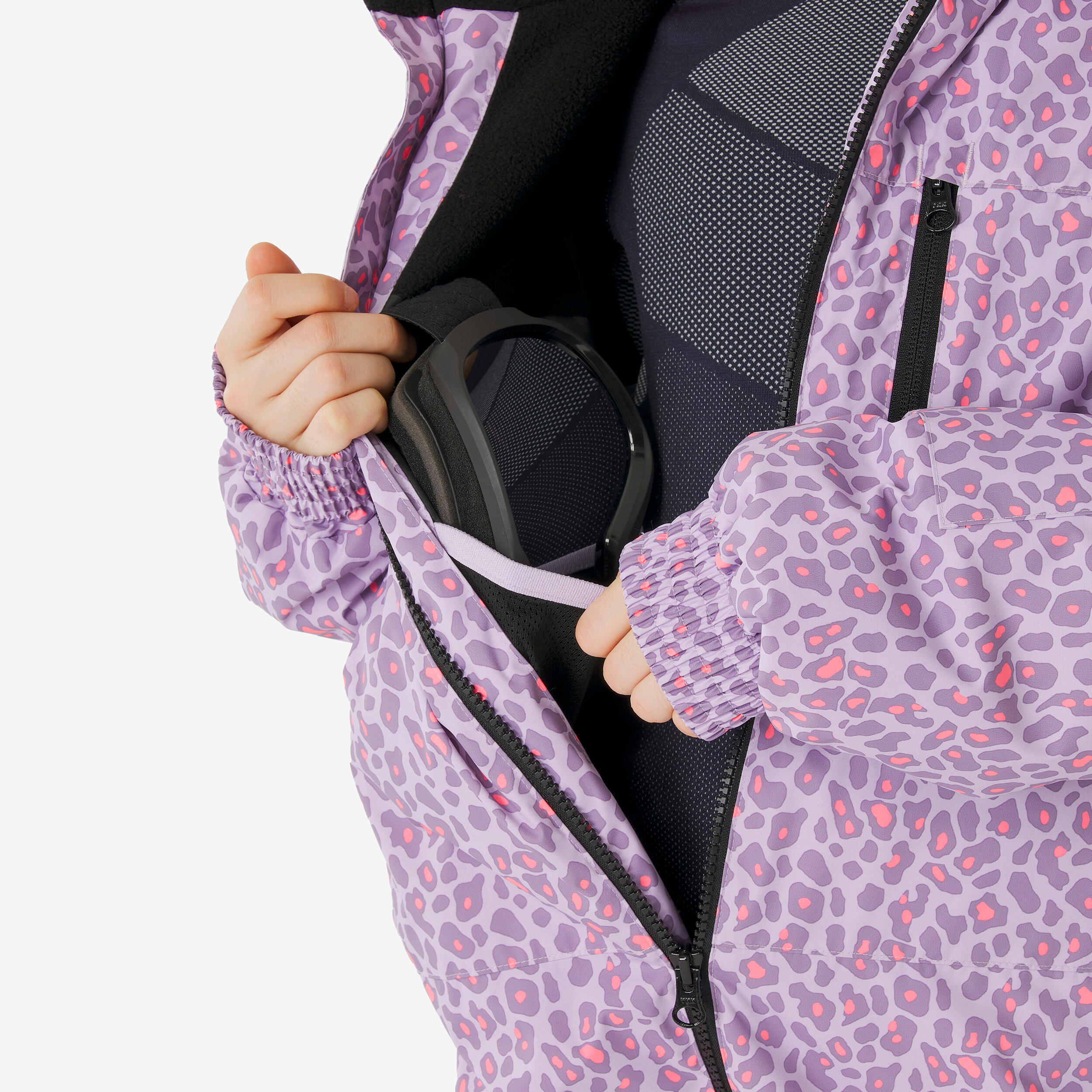 Warmer Skianzug Kinder 5-13 Jahre, Ski100 violett Leopard 5/10