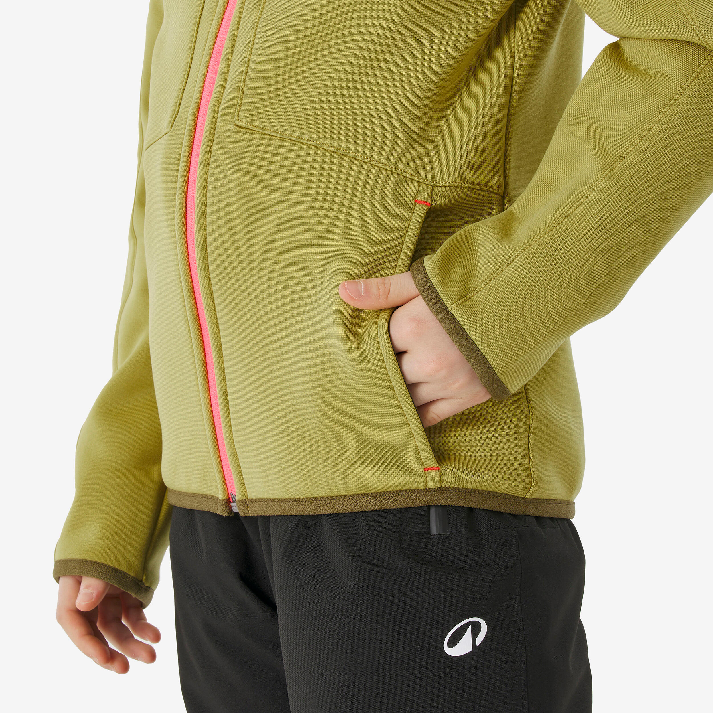Warme Ski-Unterziehjacke Kinder 6-14 Jahre, Mid 500 RV khaki und rosa 9/10