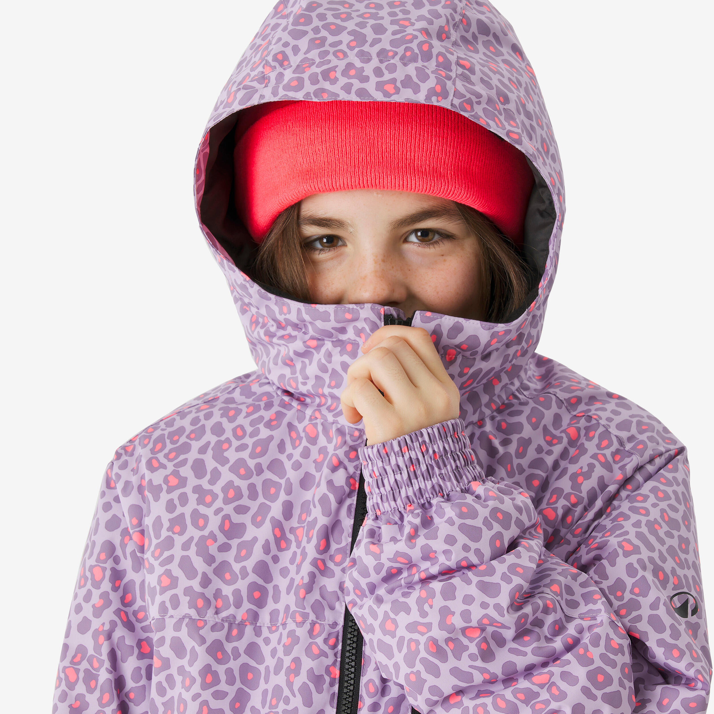 Warmer Skianzug Kinder 5-13 Jahre, Ski100 violett Leopard 10/10