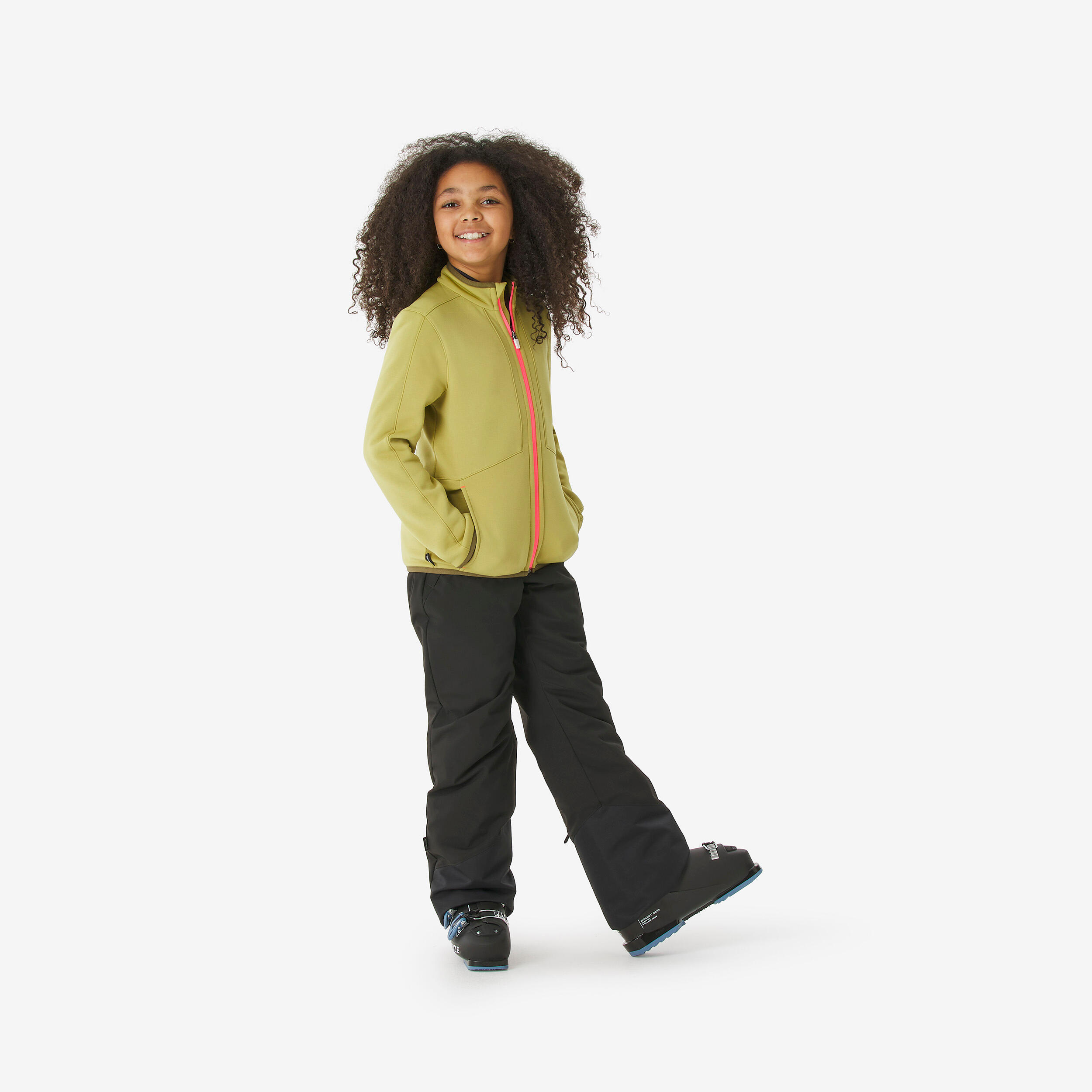 Warme Ski-Unterziehjacke Kinder 6-14 Jahre, Mid 500 RV khaki und rosa 5/10