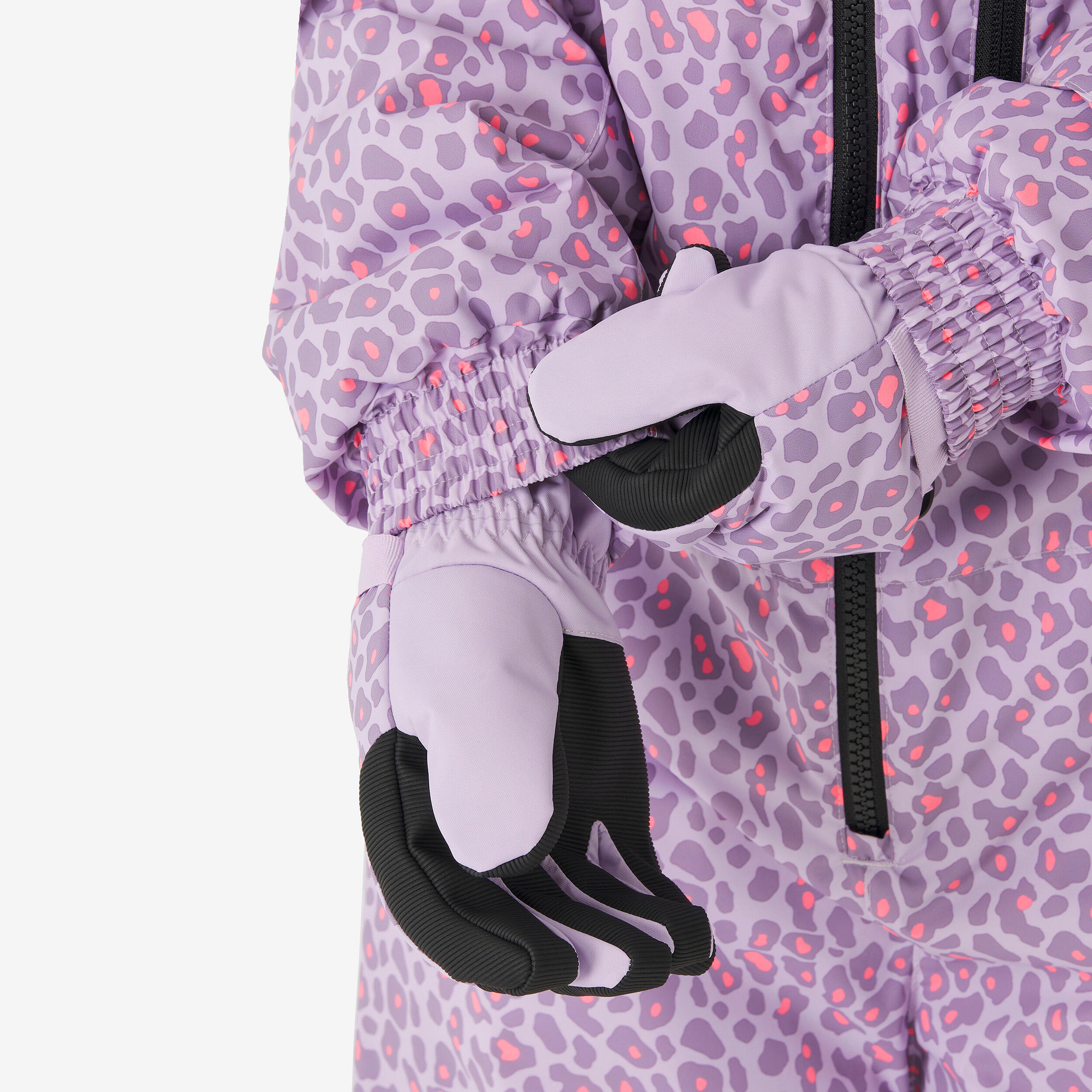 Warmer Skianzug Kinder 5-13 Jahre, Ski100 violett Leopard 6/10