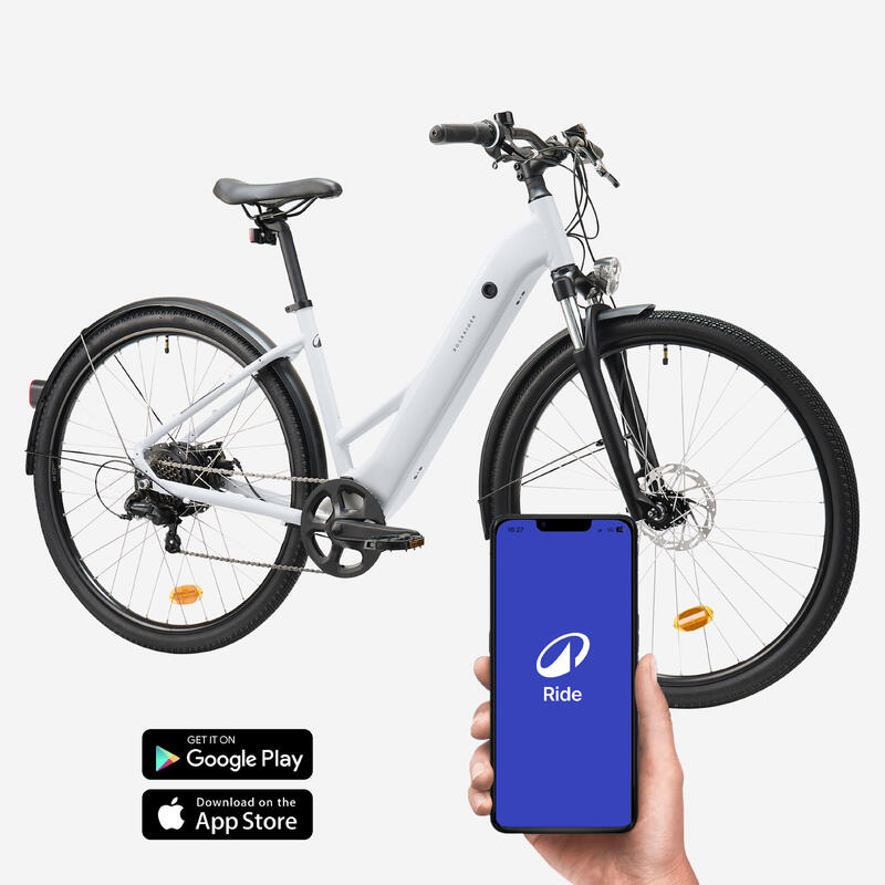 Bicicleta de Trekking Elétrica Quadro Baixo E-ACTV 100 Cinzento-pérola