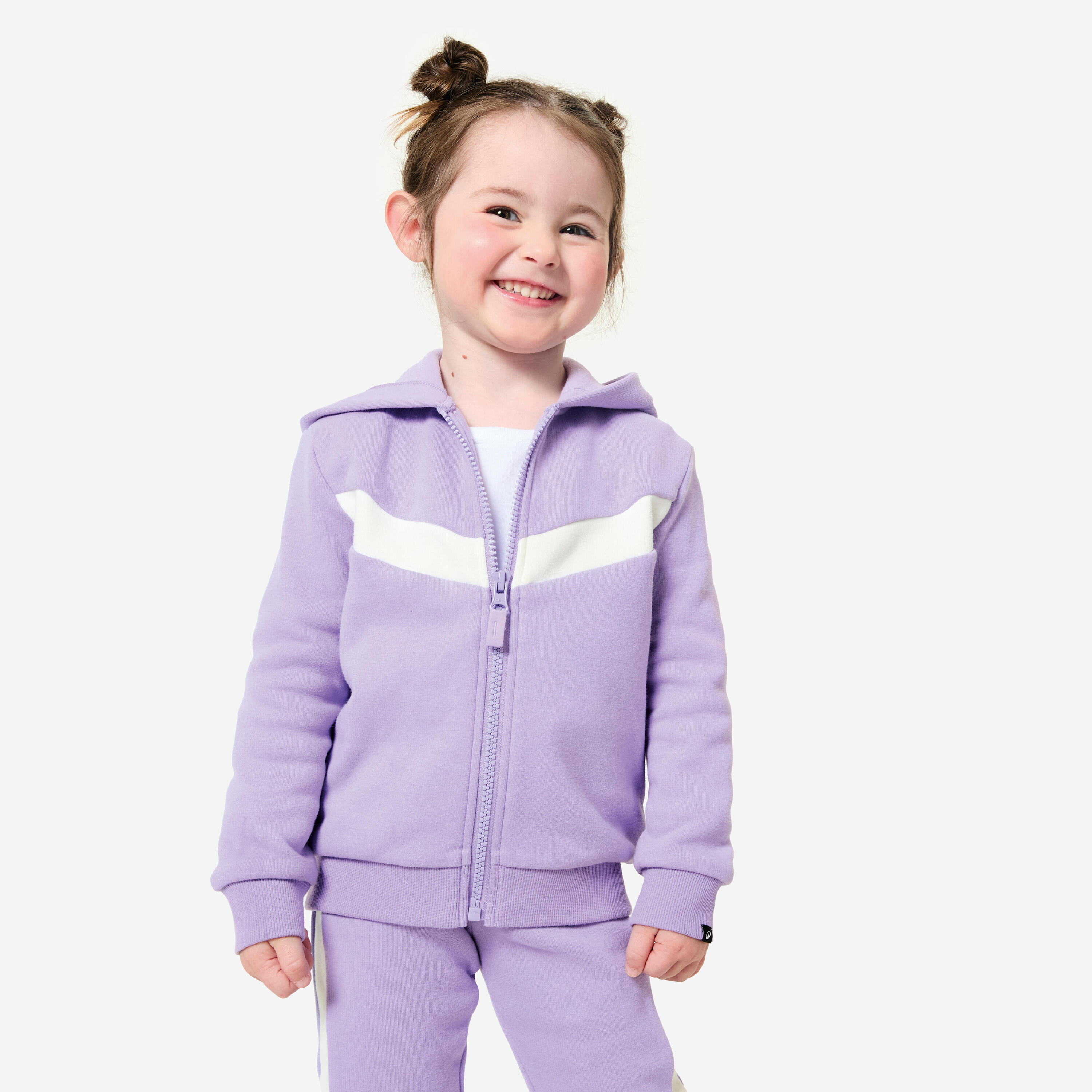 DOMYOS Felpa bambino ginnastica con zip pesante lilla-bianco da 1 a 5/6 anni