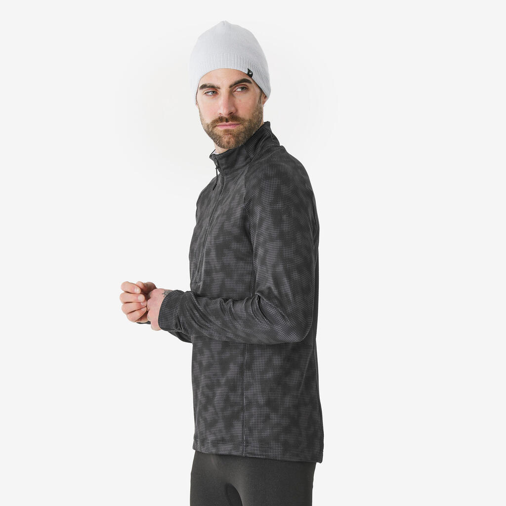 Ανδρική ισοθερμική μπλούζα, BL TOP 500 μισό φερμουάρ - Μαύρο μοτίβο