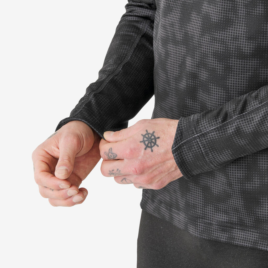 Ανδρική ισοθερμική μπλούζα, BL TOP 500 μισό φερμουάρ - Μαύρο μοτίβο